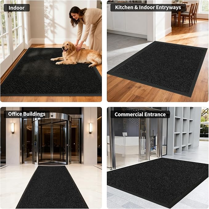 4ft x 34ft Front Door Mat Indoor Outdoor Entrance, Commercial Heavy Duty Entryway Matt, Non-Slip Rubber Backing Low Profile Doormat, Waterproof Dirt Trapper Welcome Mat for High Traffic Area