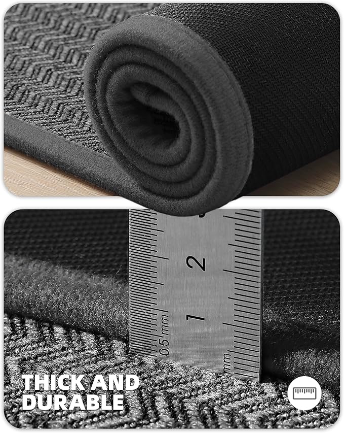 Color&Geometry Kitchen Rugs Set Kitchen Mats for Floor 2 Piece, 17"X29"+17"X59" Dark Grey Kitchen Rugs Non Slip Washable with Rubber Backing, Quick Dry Low Pile Kitchen Runner Rug Kitchen Sink Mat