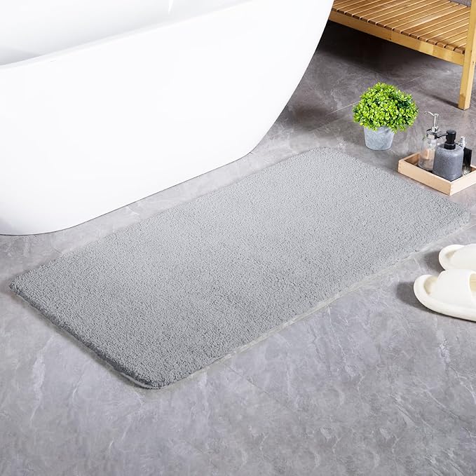 Luxury Quick Dry Non-Slip Bathroom Rugs【24'' x 47'' Light Grey】 Highly Absorbent Washable and Ultra Soft, Extra Thick Fluffy Bath Mats for Shower/Kitchen/Bathtub Floor