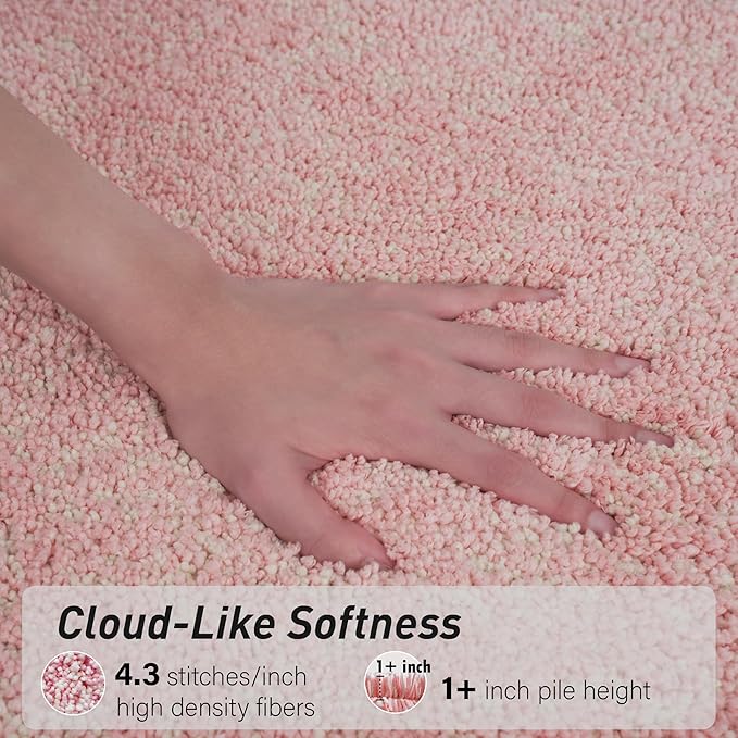 Luxury Quick Dry Non-Slip Bathroom Rugs【24'' x 36'' Cherry Pink】 Highly Absorbent Washable and Ultra Soft, Extra Thick Fluffy Bath Mats for Shower/Kitchen/Bathtub Floor