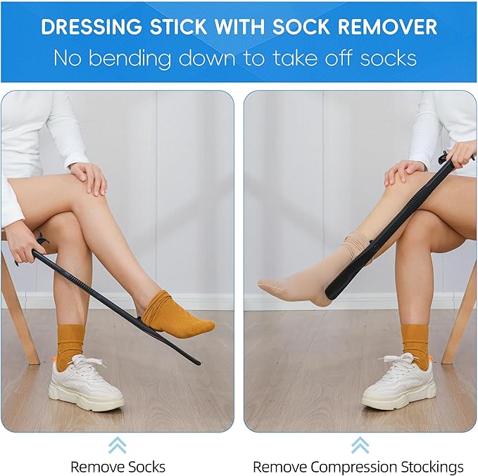 36 Inch Adjustable Long Handled Shoe Horn - Dressing Stick Aid for Seniors, Disabled - Ideal for Hip, Back, Shoulder Surgery Recovery – Helps with Getting Dressed, Sock Remover