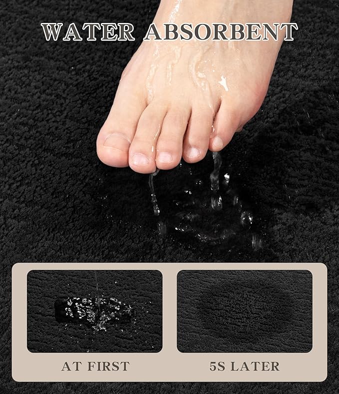 chakme Bathroom Rugs Mat 24x17, Ultra Thin Non Slip Bath Mat Quick Dry Absorbent Bath Mat for Bathroom Floor, (Black, 24"x17")