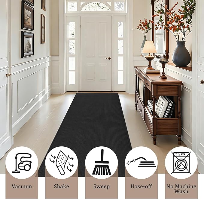 3' X 10' Commercial Grade Hallway Runner Rug, Industrial Rug Heavy Duty Brush Step Entrance Mat Weather Utility Rug with Non Slip Rubber Backing, Commercial Traffic Guard Door Carpet, Black
