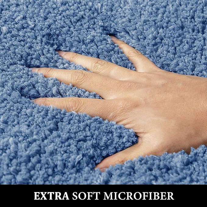 MIULEE Blue Bathroom Runner Rug 24x60 Inches, Long Bath Mat for Bathroom Floor Bathtub Showers, Machine Washable Absorbent Microfiber Carpet with TPR Anti-Slip Back