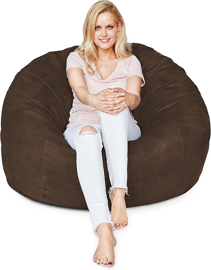 Lumaland Luxurious 4ft Large Bean Bag Chair with Microsuede Cover - Ultra Soft, Foam Filling, Washable Bean Bag Sofa for Kids, Teenagers, Adults, Pets - Sack Chair for Dorm, Kid's Room - Brown
