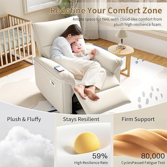 Wall Hugger Power Recliner Chair, Zero Wall Electric Recliner Chairs with USB Port, Snowflake Velvet Space Saving Large Recliner for Living Room, RV, Home Theater