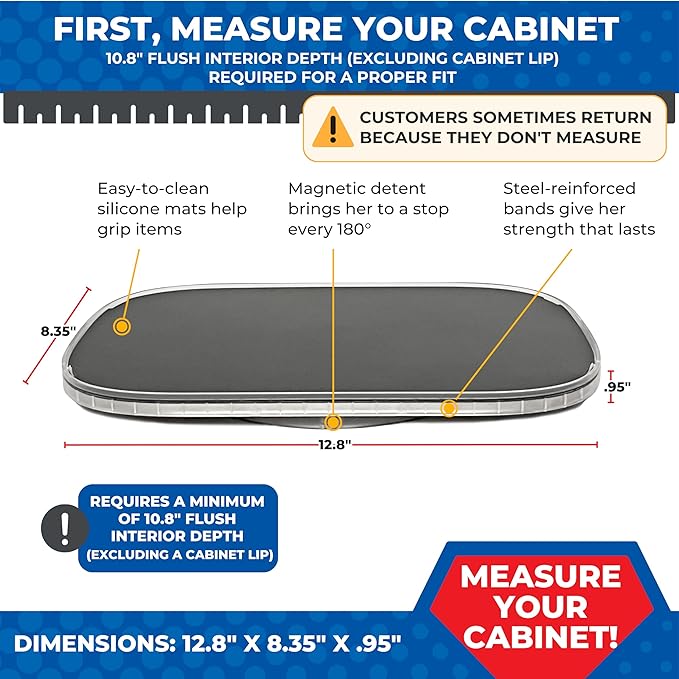 Mighty Susan Sidekick Steel-Reinforced Rotating Cabinet Organizer - Rectangular Turntable for Tall Bottles & Bulk Storage - Holds Up to 30 lbs with Non-Slip Mat - Perfect for Kitchen and Pantry