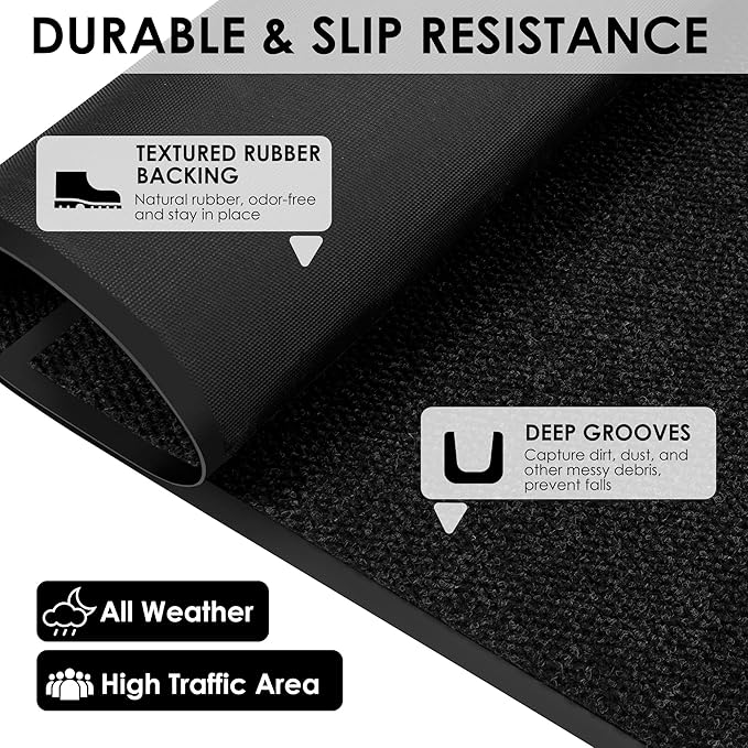 3′ x 28′ Front Door Mat Indoor Outdoor Entrance, Commercial Floor Mat Heavy Duty Dirt Trapper Entryway Doormat, Custom Size Non Slip Rubber Backing Welcome mat, Door Mat for High Traffic Area