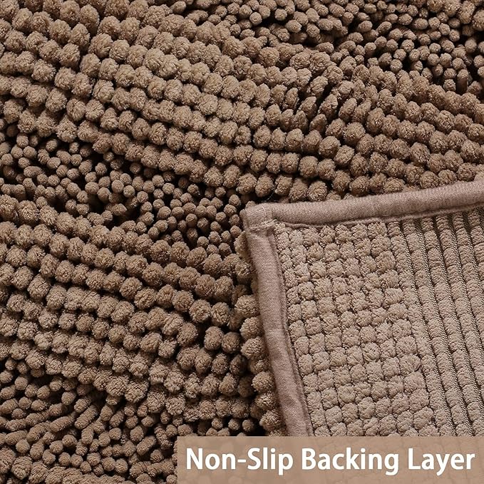 Turquoize Chenille Bath Rug - Shaggy Non Slip Mat for Bathroom - Extra Soft and Absorbent Area Rug, 24"x 36", Taupe Brown