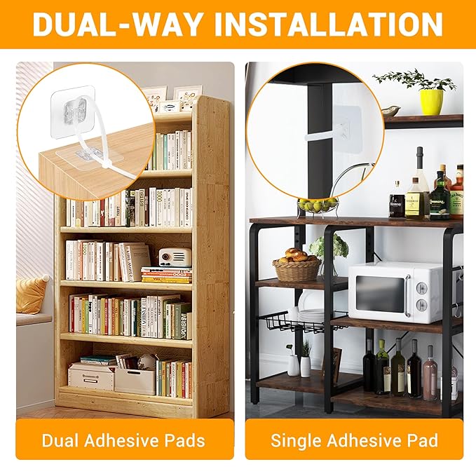 No Drill Furniture Anchors Adhesive (10 Packs) for Baby Proofing, Adjustable Anti-Tip Furniture Wall Safety Straps for Child, Keep Toddlers & Pets Safe from Falling Furniture Like Dresser & Bookshelf