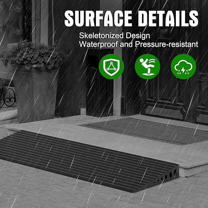 1.6" Rise Threshold Ramps for Doorways, 2000 Lbs Load Capacity, 35.5" Wide Natural Rubber Power Wheelchair Ramp is Adjustable and Cuttable for Doorways, Curb, Sweeper, Power Scooters, Bathroom