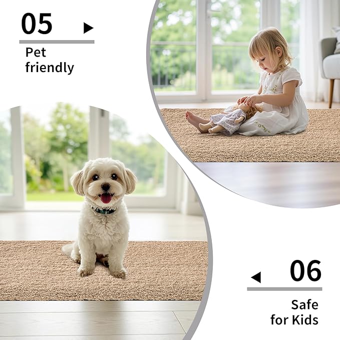 Beige Bathroom Rug 24x36 Non Slip Fluffy Bath Mat for Bathroom Floor Washable Plush Luxury Bath Rug for Tub Soft Shaggy Absorbent Shower Sink Mat