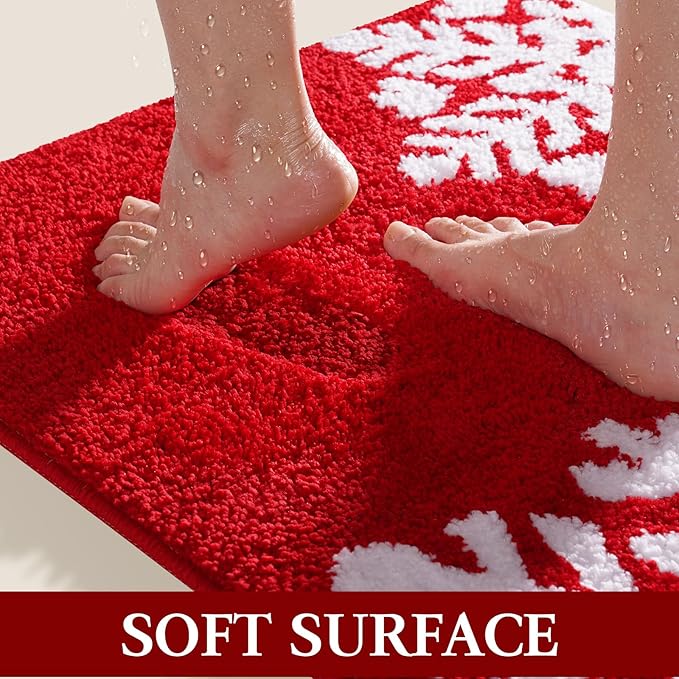 Christmas Bathroom Rug 2 Piece, Extra Soft Absorbent Microfiber Thick Plush Fluffy Bathroom Rugs, Non-Slip Backing, Machine Washable Bath Rugs, Holiday Xmas Decor Indoor Bath Mats, Green, Xmas Letters