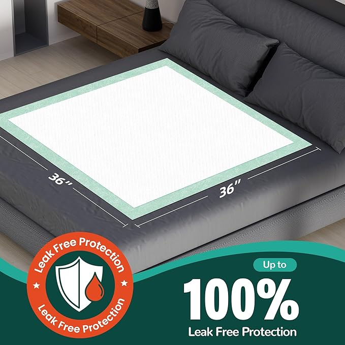 Disposable Bed Pads 36'' X 36'' Heavy Duty Underpads Extra Large Incontinence Pads for Unisex Adult, Senior, Kids and Pet (50 Count)