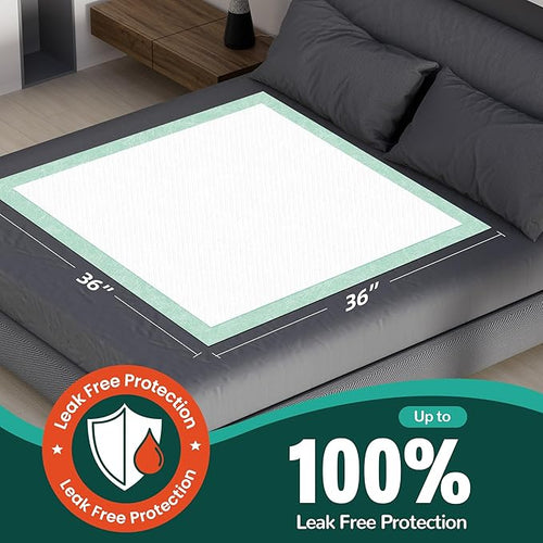 100 Count Disposable Bed Pads , 36x36 Inch Extra Large Incontinence Underpads | Heavy Absorbency 115 Grams Pee Pads for Adult, Senior, Baby & Pet Care (No Adhesive)