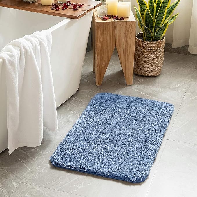 MIULEE Blue Absorbent Bathroom Rugs, Soft Large Bath Mats Non-Slip and Quick-Drying for Bathroom Floor Bathtub Showers, Machine Washable Carpet (24 x 36 Inches)