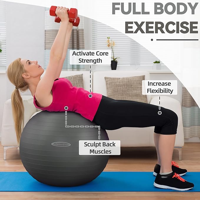 Fitvids Anti-Burst and Slip Resistant Exercise Yoga Fitness Birthing Ball with Quick Pump, 2,000-Pound Capacity, Multiple Colors and Sizes