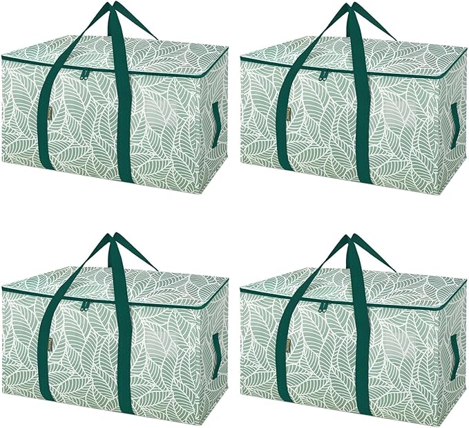 BALEINE 4-Pack Oversized Moving Bags with Reinforced Handles, Heavy-Duty Storage Tote for Clothes, Moving Supplies (Antique Folidage, 4-Pack)