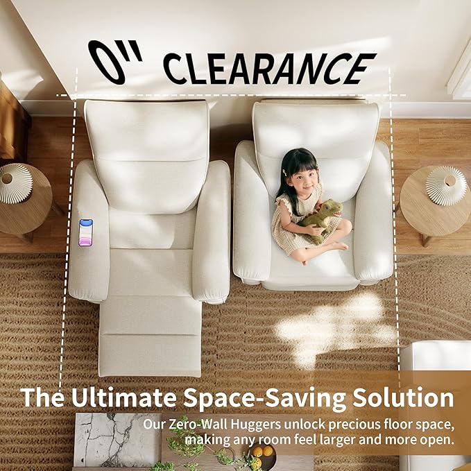 Wall Hugger Power Recliner Chair, Zero Wall Electric Recliner Chairs with USB Port, Snowflake Velvet Space Saving Large Recliner for Living Room, RV, Home Theater