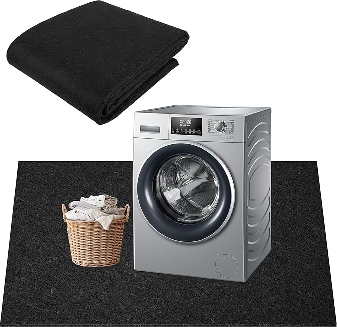 ToLanbbt Under Washing Machine Mat - 62 x 36 Inch Water Resistant Felt Floor Protector with PE Backing for Washer, Dryer, Fridge, Freezer Home Appliance, Non-Slip Refrigerator Floor Mat, Black