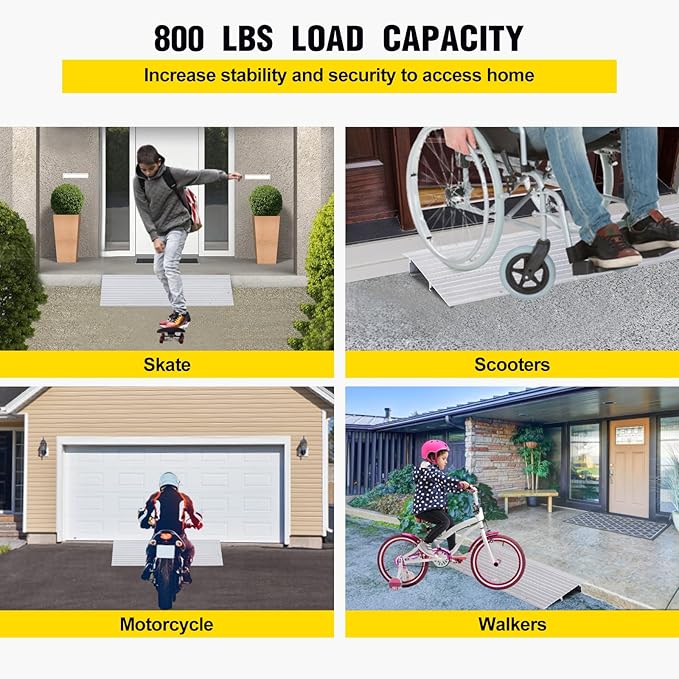 Door Threshold Ramp 2" Rise Door Ramp Aluminum Entry Ramp or Doorways Rated 800 lbs Load Capacity forWheelchair Scooters Power Chairs Walkers