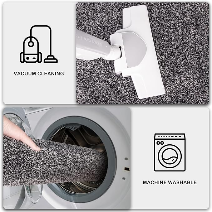 PURRUGS Dirt Trapping Door Mat 24" x 59", Non-Slip Machine Washable Entry Rug, Shoe Scraper, Dog Doormat, Super Absorbent Welcome Mat for Front & Back Door, Muddy Shoes & Paws, Light Grey-Dark Grey