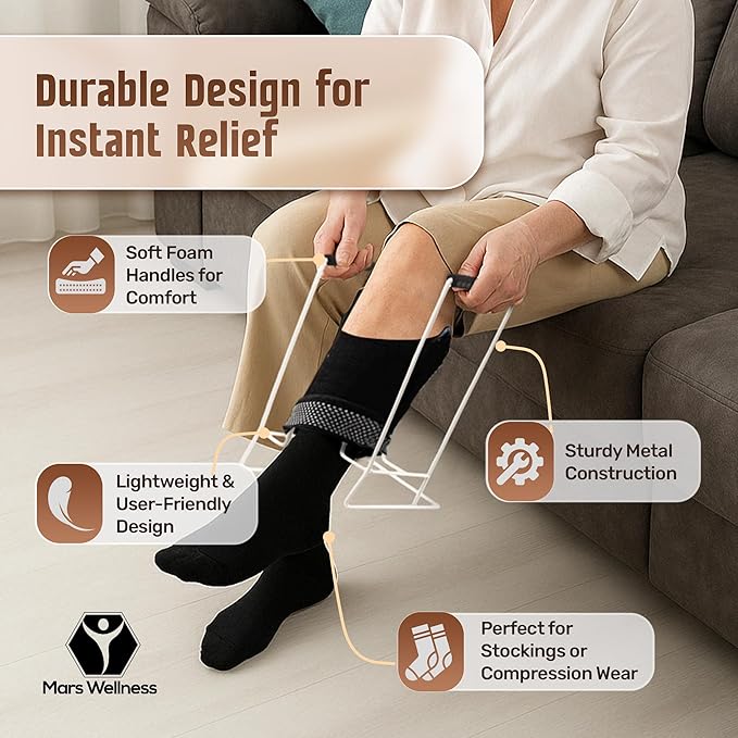Stocking Donner Sock Aid Tool for Compression Socks Men or Women - Strong Metal Design with Soft Foam Grips - Dressing Aid Hip Kit for Easy Use with Stockings and Compression Socks - Regular