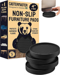 CasterMaster Heavy Duty Non Slip Furniture Pads for Wood Floors & Carpet - 4x4 Black Round Caster Cups - Rubber Feet for Furniture - Stop Bed Sliding - Bed Frame Legs Protectors (Set of 4)