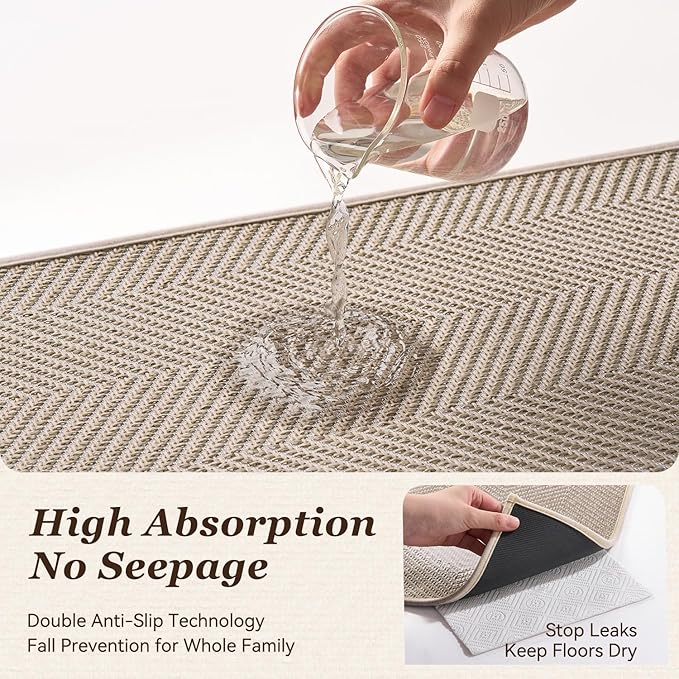 AMOAMI Kitchen Mats for Floor, Non Slip Washable Kitchen Rugs Absorbent Quick Dry and Easy to Clean, Rugs for Kitchen in Front of Sink, 17“*30”, Beige