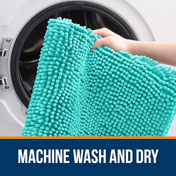 OLANLY Bathroom Rugs 47x24, Extra Soft Absorbent Chenille Bath Rugs, Rubber Backing Quick Dry, Machine Washable Bath Mats for Bathroom Floor, Tub and Shower, Home Decor Accessories, Teal