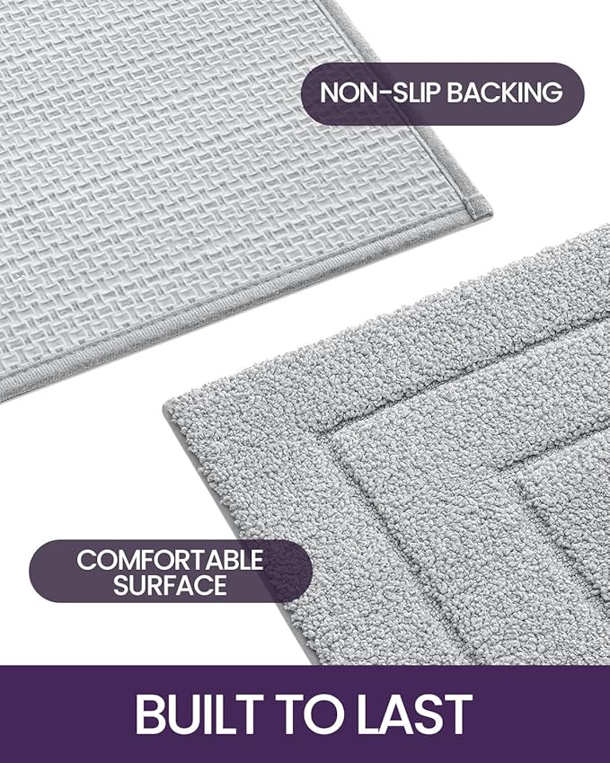 DEXI Bathroom Rug 43x24, Non Slip Washable Bath Mat for Shower Floor, Extra Large Absorbent Soft Bathmat with Rubber Backing, Quick Dry Microfiber Carpet, Light Grey