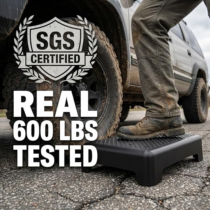 GWNF3.35'' Short Step Stool – 600lb Capacity Ultra-Sturdy Structure & Lightweight Step Stools for Seniors, Kids & Adult | Non-Slip Wide Platform | Mobility Step Stool for Indoor & Outdoor（White-Black）