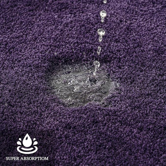 MIULEE Extra Thick Non Slip Bathroom Rug Shaggy Soft Bath Mat Plush Microfiber Absorbent Water for Shower Tub Machine Washable (Dark Purple, 16x48 Inches)