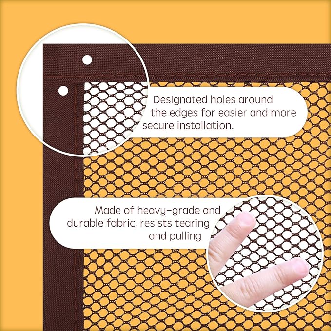 Banister Guard Safety Net for Baby, 15ft x 3ft Stair Railing Mesh Barrier for Kids, Cats, Dogs, Child Safety Rail Guard - Dark Brown