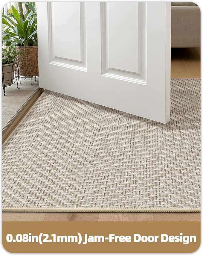 Color&Geometry Extremely White Beige Ultra Thin Indoor Door Mat 48"x72", Machine Washable Front Door Mat Non Slip, Low Profile Entrance Mat Indoor, Absorbent Carpet for Inside, Entry, Entryway (FOLD)
