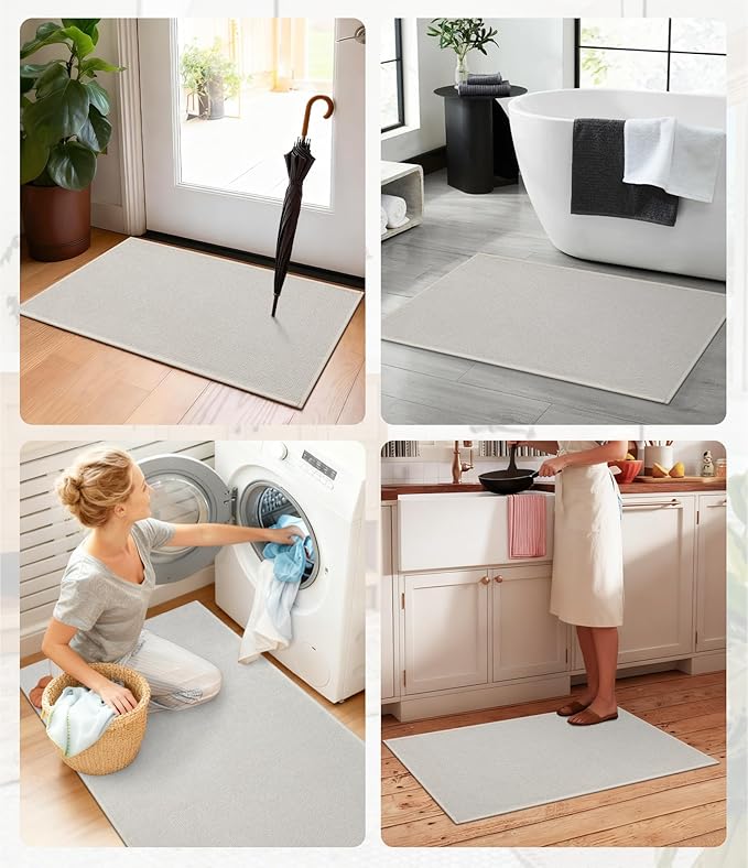 YIHOUSE Bathroom Rugs Mats Sets 3 Pieces Beige, Ultra Thin Bath Mat Absorbent Non Slip Bath Rugs for Bathroom Washable, Shower, Sink, Laundry (Beige, 3 Pieces)