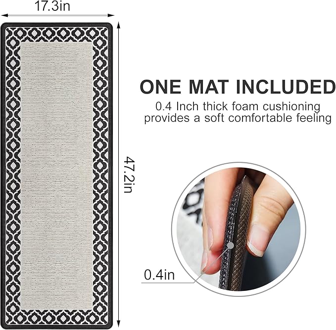 Anti Fatigue Kitchen Rug Kitchen Floor Mats Cushioned Anti Fatigue Memory Foam Kitchen Rugs Padded Kitchen Floor Mat Non Slip Washable Kitchen Mats for Floor Laundry Office Sink 17.3 x 47.2inch
