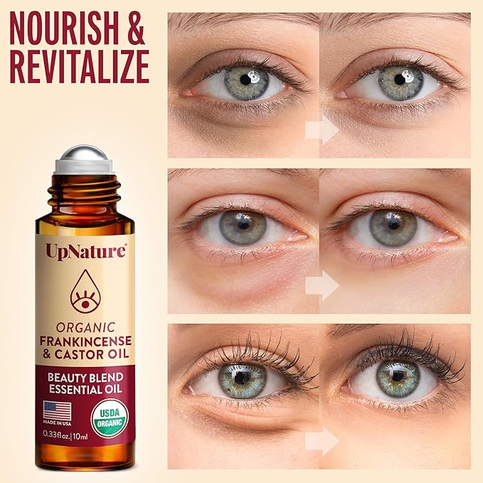 UpNature Organic Castor Oil and Frankincense Eye Roller – 100% Organic Castor Frankincense Oil for Face - Puffy Eyes Beauty Roll On