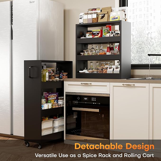 Slim Storage Cart, Lightweight 6 Tier Metal Rolling Utility Kitchen Cart on Wheels, Mobile Storage Shelving Unit Organizer for Bathroom Laundry Office (Black, 10" D)