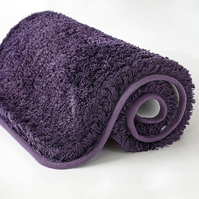 MIULEE Bathroom Rug - Cute Absorbent Bath Mat Made of Thick Fluffy Microsiber for Bathroom Floor, Tub or Entryway, Non Slip Rubber Backside for Extra Safety, Machine Washable - Dark Purple, 20''x30''