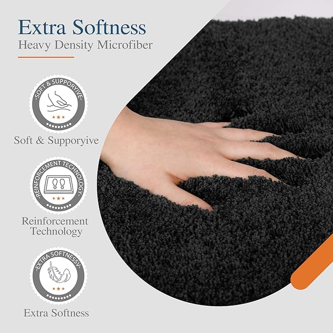 Walensee Bath Rug for Non-Slip Bath Mat (20 x 32, Black) Water Absorbent Soft Microfiber Shaggy Rug Machine Washable Thick Plush Shower Mat