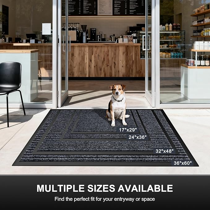 Non-Slip Waterproof Rubber Door Mat, 1'5" x 2'5" Commercial Floor Mat for High Traffic Areas, Easy Clean Low Profile, for Entrance, Indoor/Outdoor, Office, Patio, Garage