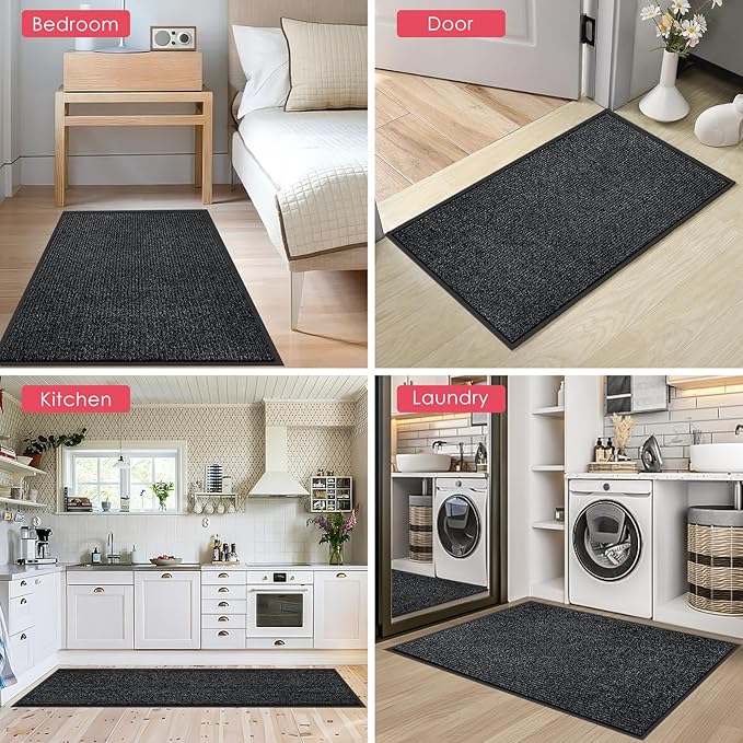 Kuyal Front Door Mat, 3'x10' Indoor Outdoor Entrance Mat, Commercial Floor Mats Inside Outside Entrance, Heavy Duty Durable Welcome, Rubber Backing Non Slip Outdoor Mats for Entryway,Black