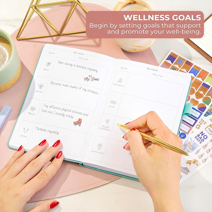 GoGirl Self-care Journal – Daily Mental Health Notebook with Mood & Wellness Trackers – Personal Development, Meditation & Reflection Journal for Women – Hardcover, Lasts 3 Months (Turquoise)