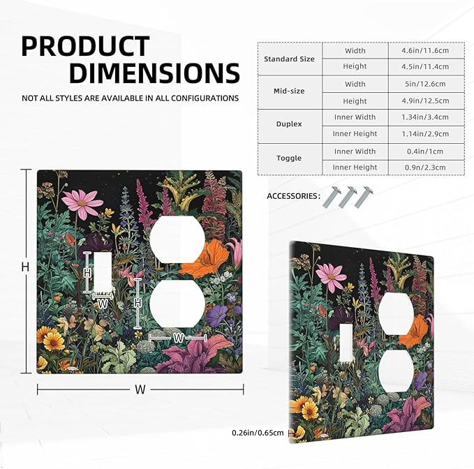 Decorative Outlet Covers Colorful Floral Dark Sky Wildflower Plants 2 Gang Duplex Light Switch Cover Plate Gfci Wall Plate Plug Switch Plate Covers for Bathroom Decor