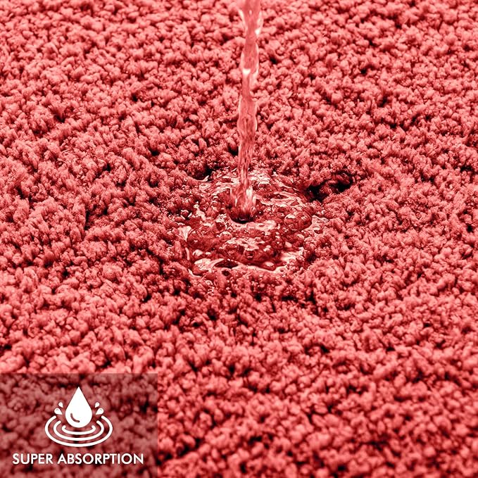 MIULEE Microfiber Toilet Bath Mat U-Shaped Contour Shaggy Bathroom Rugs Non Slip Extra Thick Soft Bath Rug Absorbent Water for Bathroom Commode Machine Washable(20x24 Inch, Coral)
