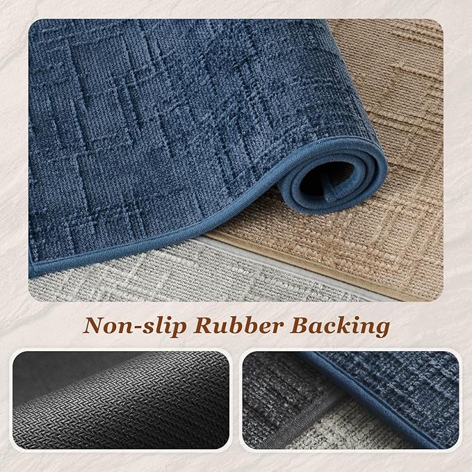 AMOAMI Bath Mat Non Slip Super Absorbent Quick Dry Bath Mats for Bathroom Floor Rubber Backing Washable Bathroom Rugs Modern Woven Jacquard Mat, Beside Tub Bath Rugs, 24" x 36", Blue