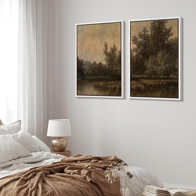 MUDECOR Framed Canvas Print Wall Art Wildflower Meadow Romantic Impressionist Floral Landscape Illustrations Modern Art Decorative Bohemian Chic for Living Room, Bedroom, Office - 24"x36"x2 White
