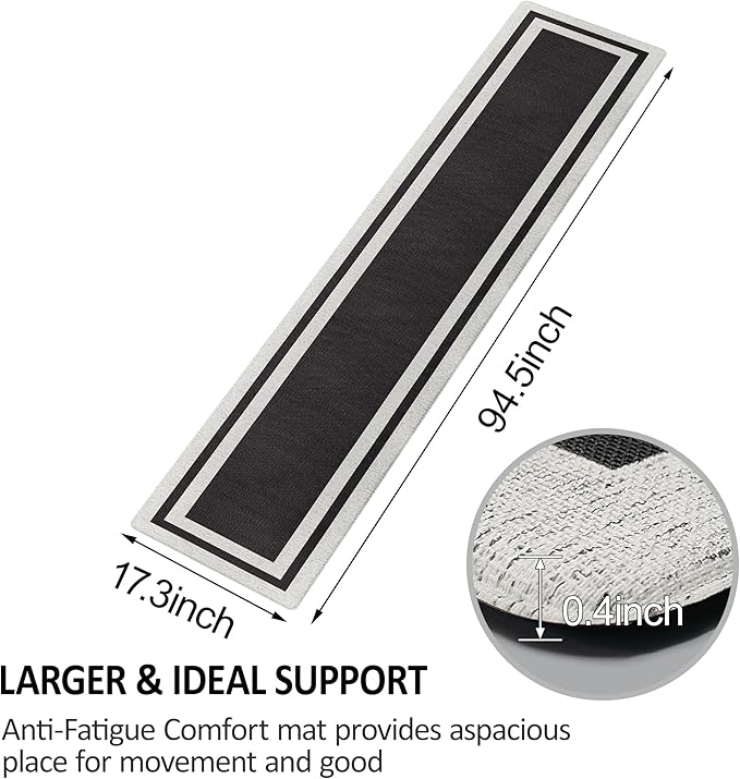 Anti Fatigue Kitchen Mats Memory Foam Cushioned Rugs Non Skid Large Kitchen Rugs Comfort Standing Desk Mats for Kitchen Floor Office Home Laundry Room Waterproof Ergonomic Black 17.3"x 94.5"
