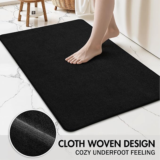 MIULEE Set of 2 Ultra Thin Bathroom Rugs, Rubber Bath Mats for Bathroom Non Slip, Quick Dry Absorbent Bath Rug Machine Washable, Fit Under Door, Shower, Sink, Halloween Decor, Black, 20"x24"+17"x27"